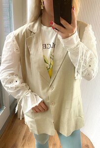 Broderie Bow Blazer - Beige